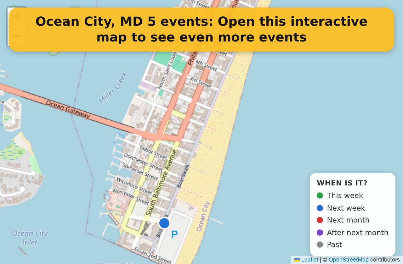 Map of events in Ocean City, MD on the interactive EVENTULIST map