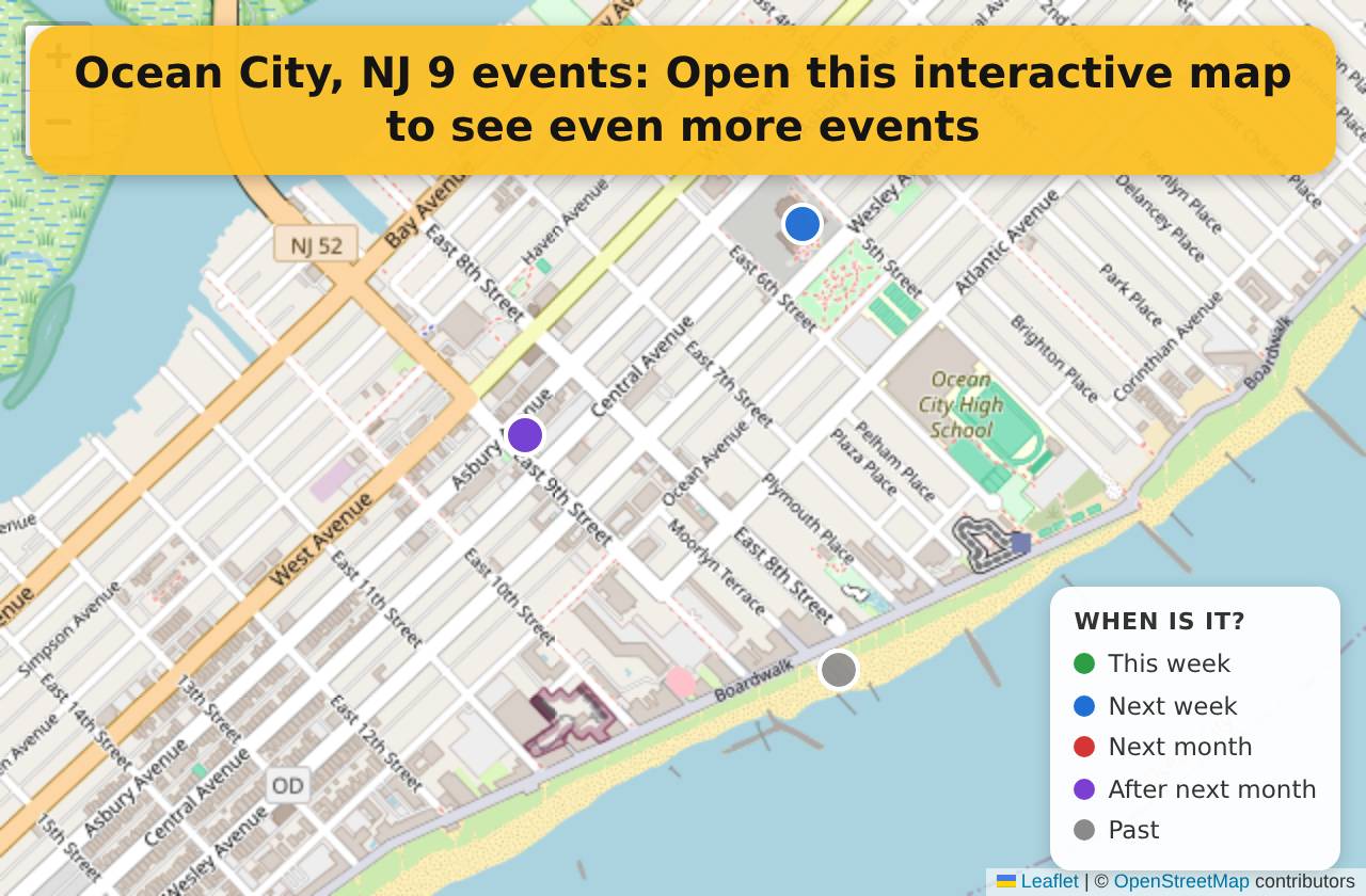 Map of events in Ocean City, NJ on the interactive EVENTULIST map