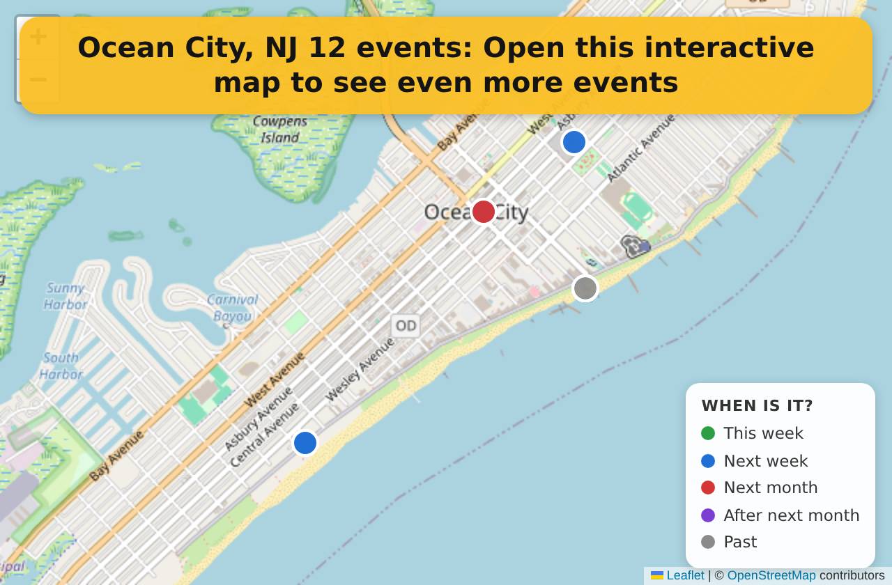 Map of events in Ocean City, NJ on the interactive EVENTULIST map