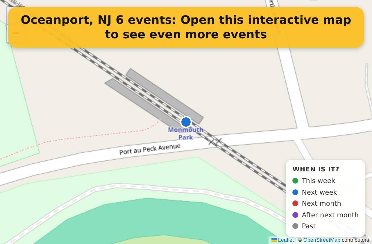 Map of events in Oceanport, NJ on the interactive EVENTULIST map