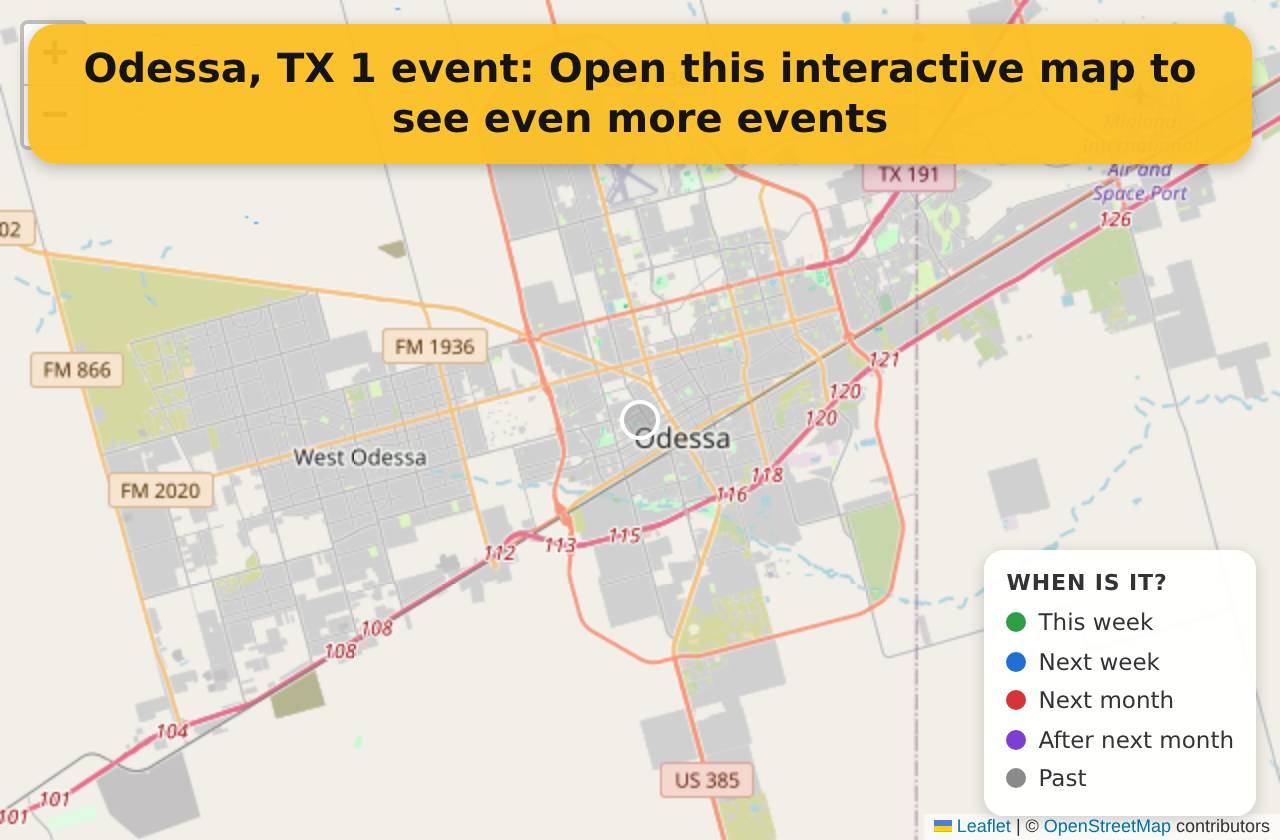 Map of events in Odessa, TX on the interactive EVENTULIST map