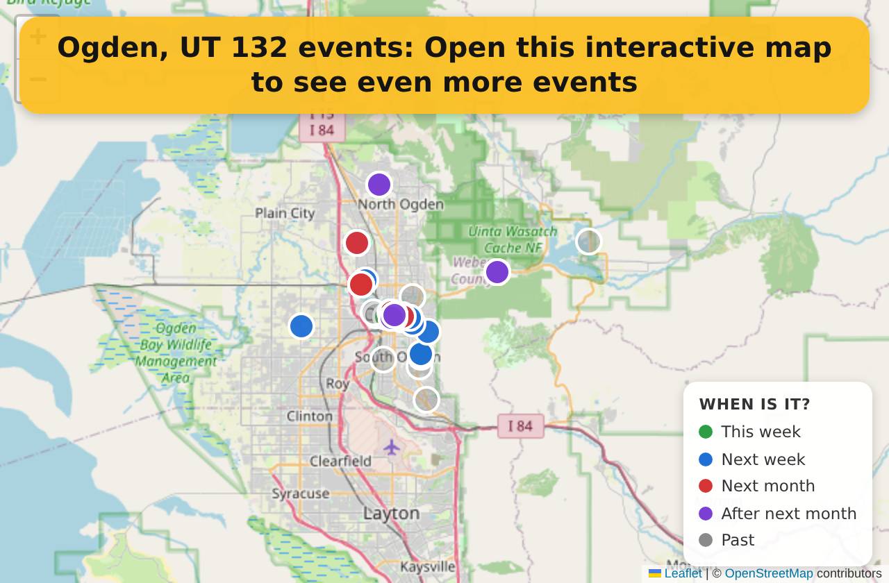 Map of events in Ogden, UT on the interactive EVENTULIST map