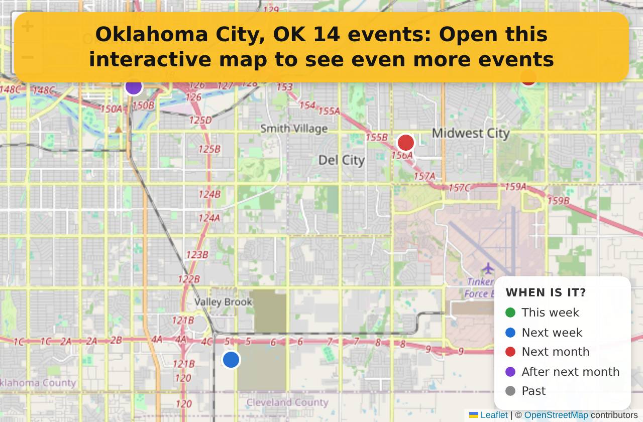 Map of events in Oklahoma City, OK on the interactive EVENTULIST map