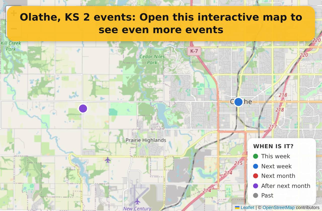 Map of events in Olathe, KS on the interactive EVENTULIST map
