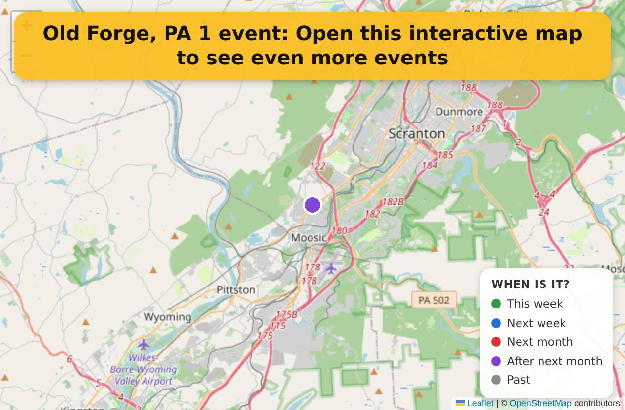 Map of events in Old Forge, PA on the interactive EVENTULIST map