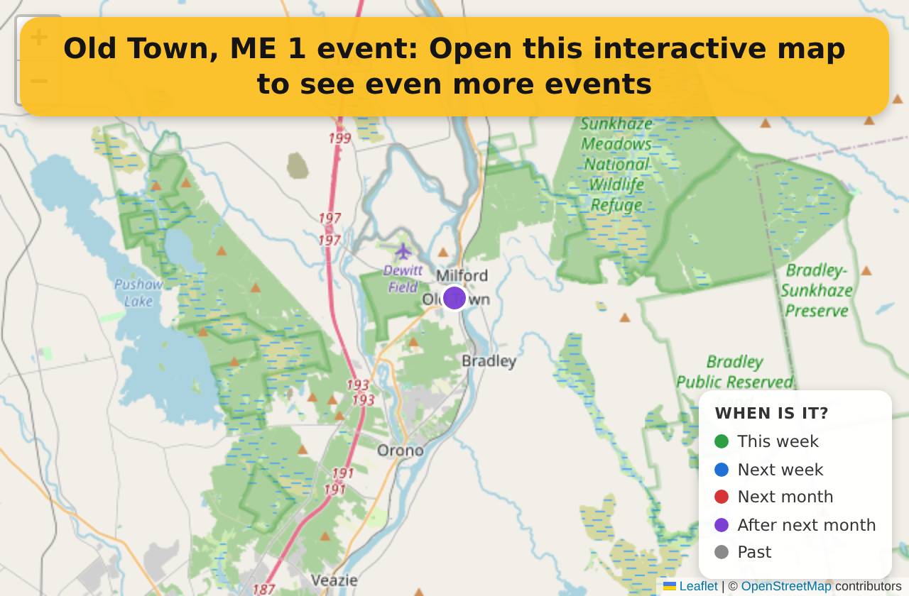 Map of events in Old Town, ME on the interactive EVENTULIST map