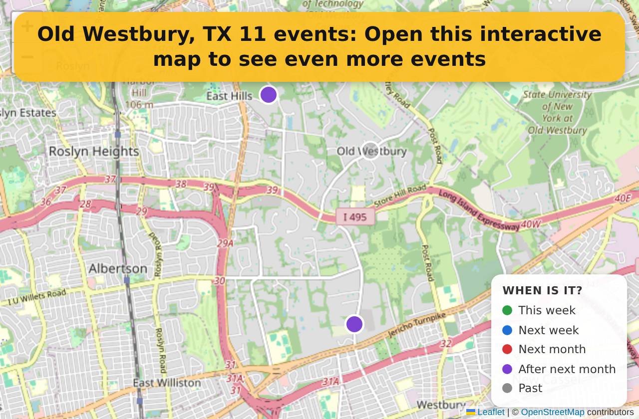 Map of events in Old Westbury, TX on the interactive EVENTULIST map