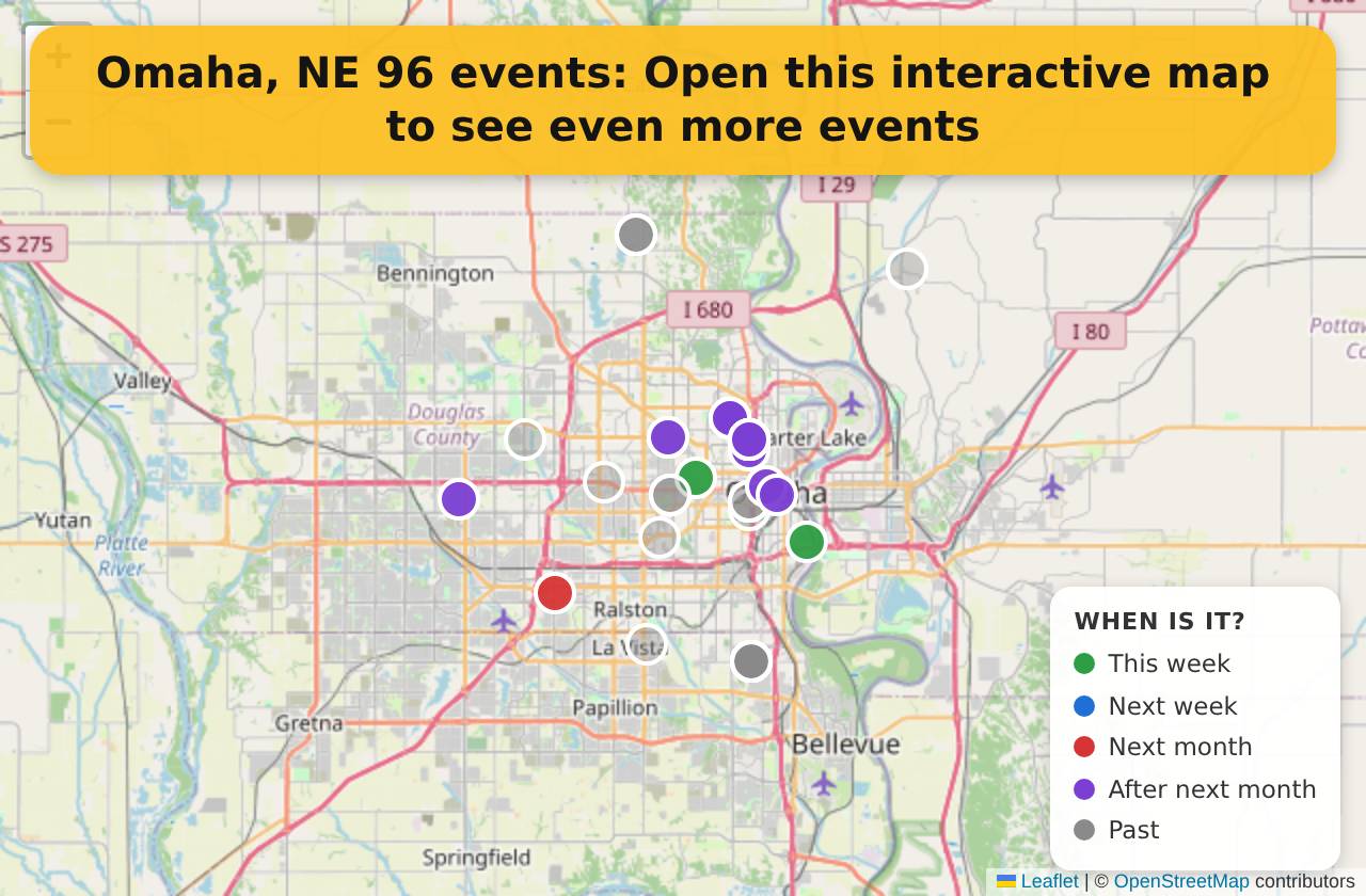 Map of events in Omaha, NE on the interactive EVENTULIST map
