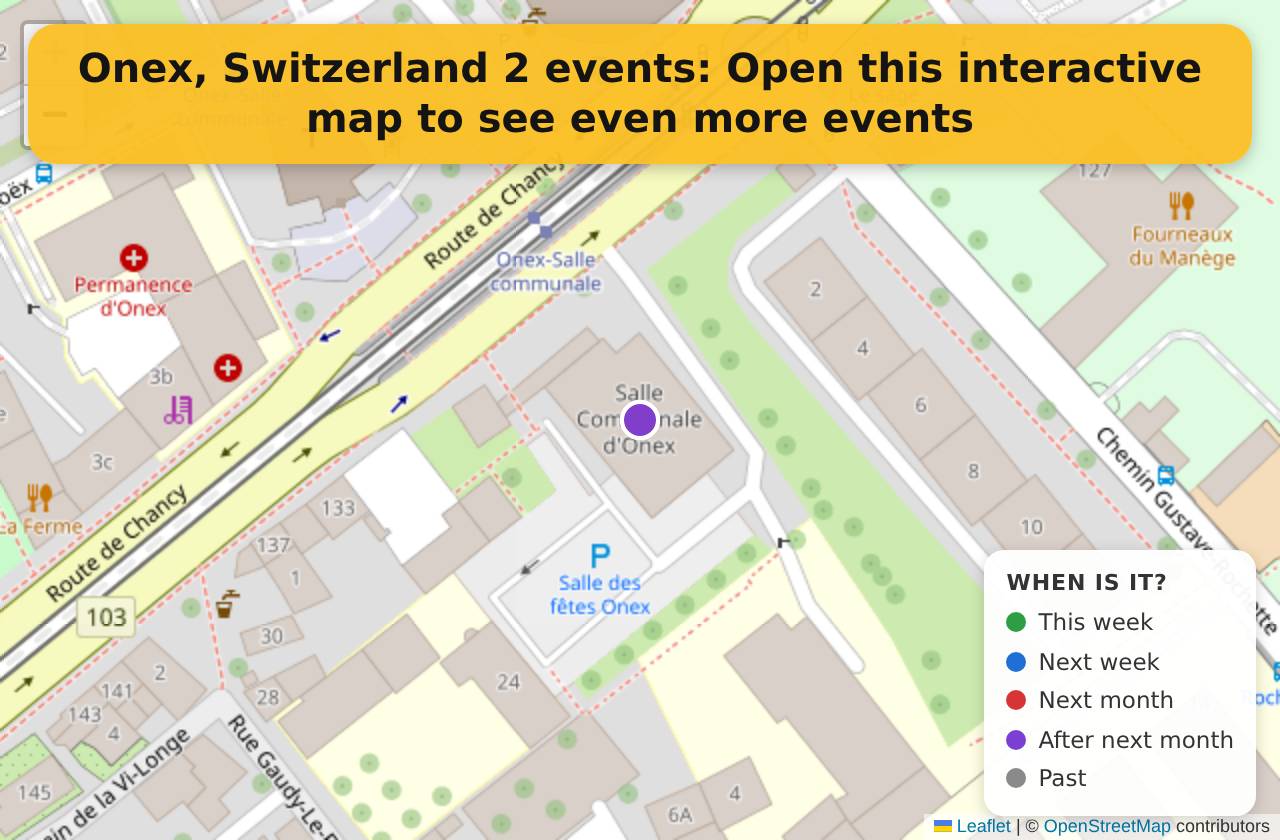 Map of events in Onex, Switzerland on the interactive EVENTULIST map