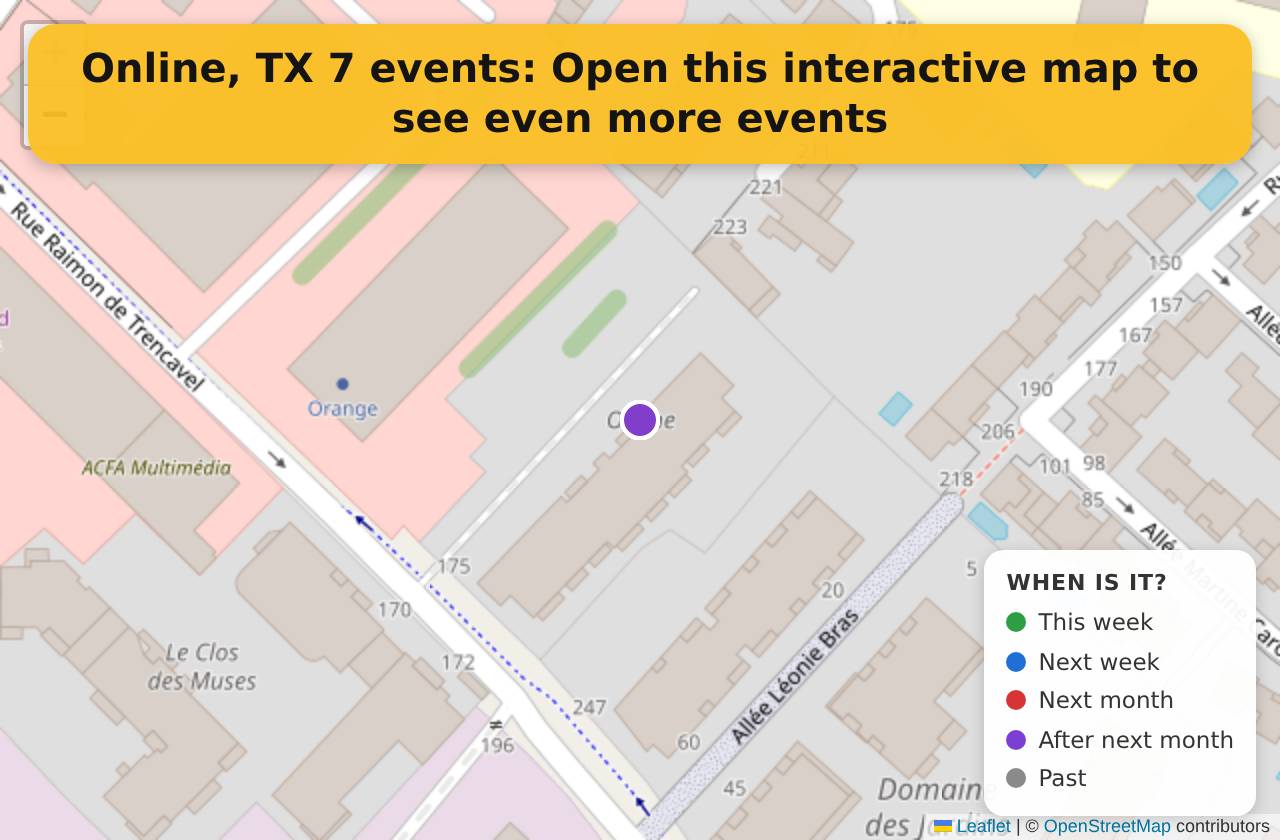 Map of events in Online, TX on the interactive EVENTULIST map