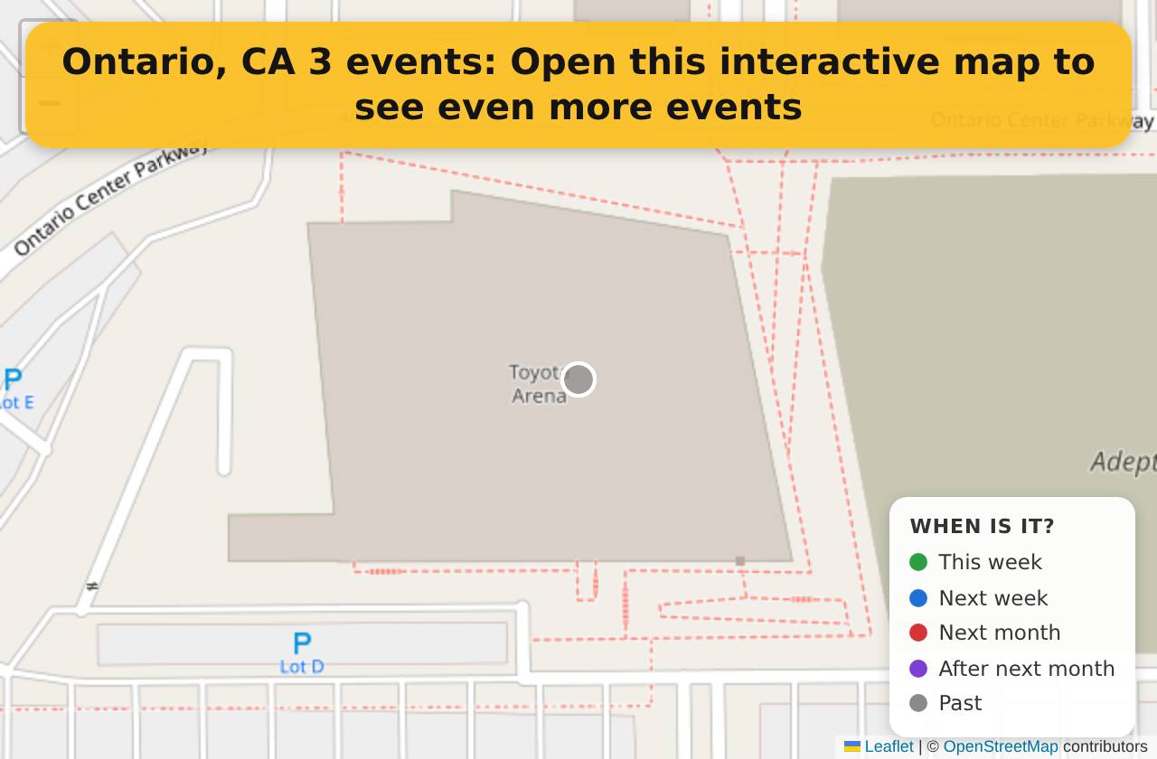 Map of events in Ontario, CA on the interactive EVENTULIST map