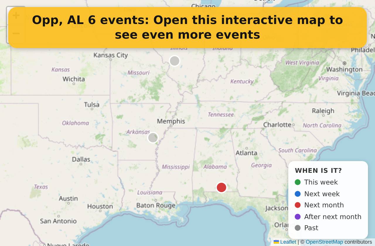 Map of events in Opp, AL on the interactive EVENTULIST map