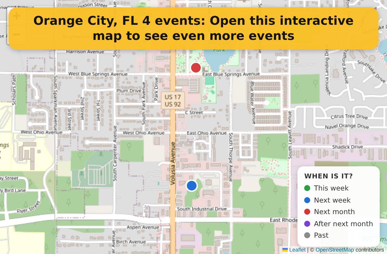 Map of events in Orange City, FL on the interactive EVENTULIST map