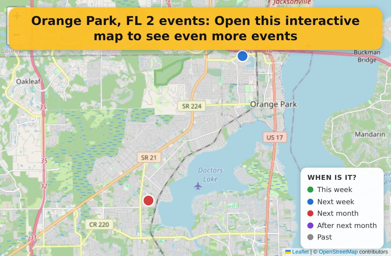 Map of events in Orange Park, FL on the interactive EVENTULIST map