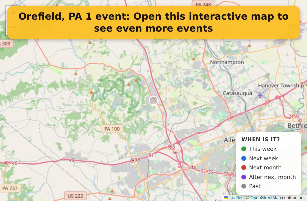 Map of events in Orefield, PA on the interactive EVENTULIST map