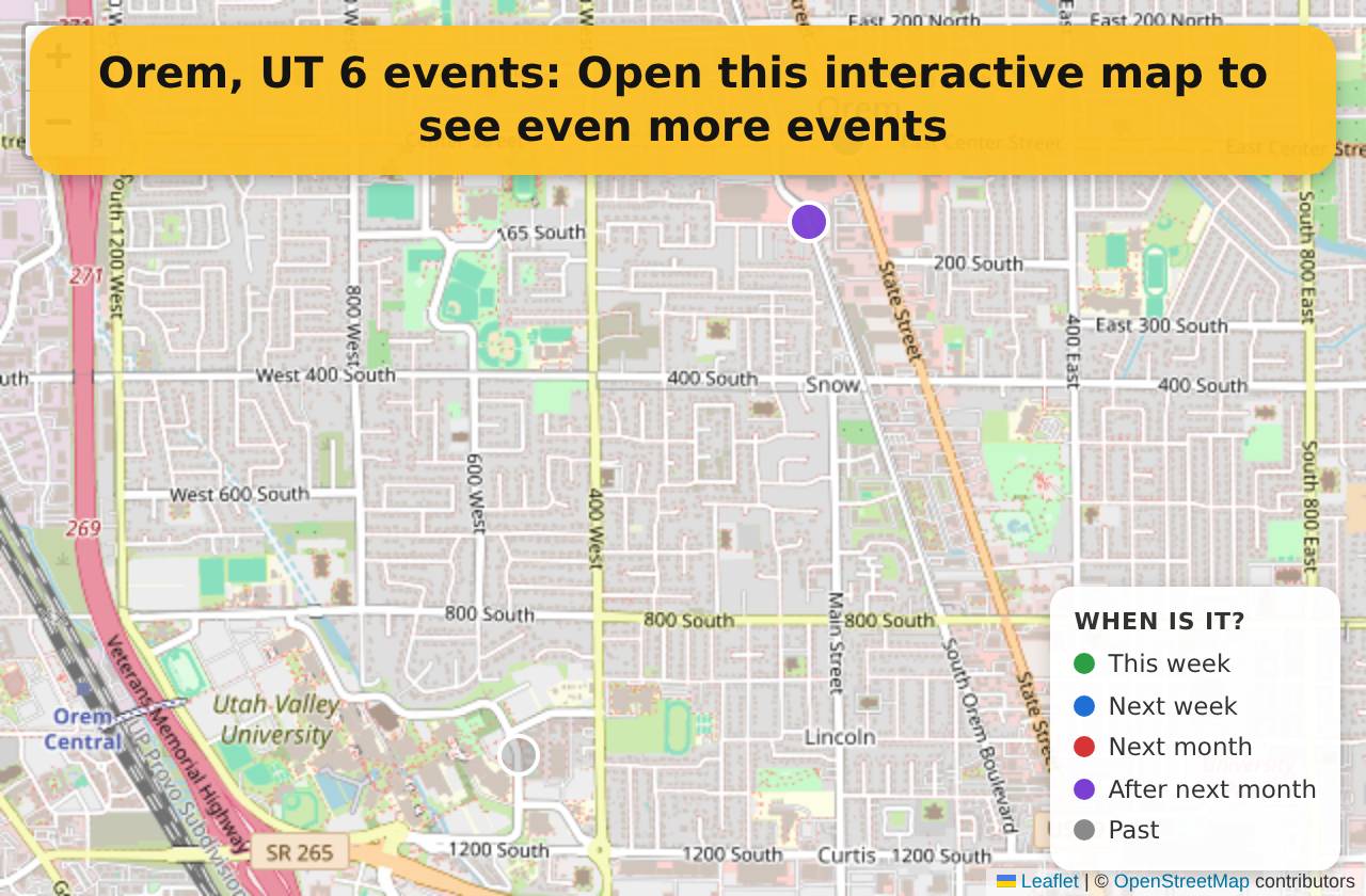 Map of events in Orem, UT on the interactive EVENTULIST map