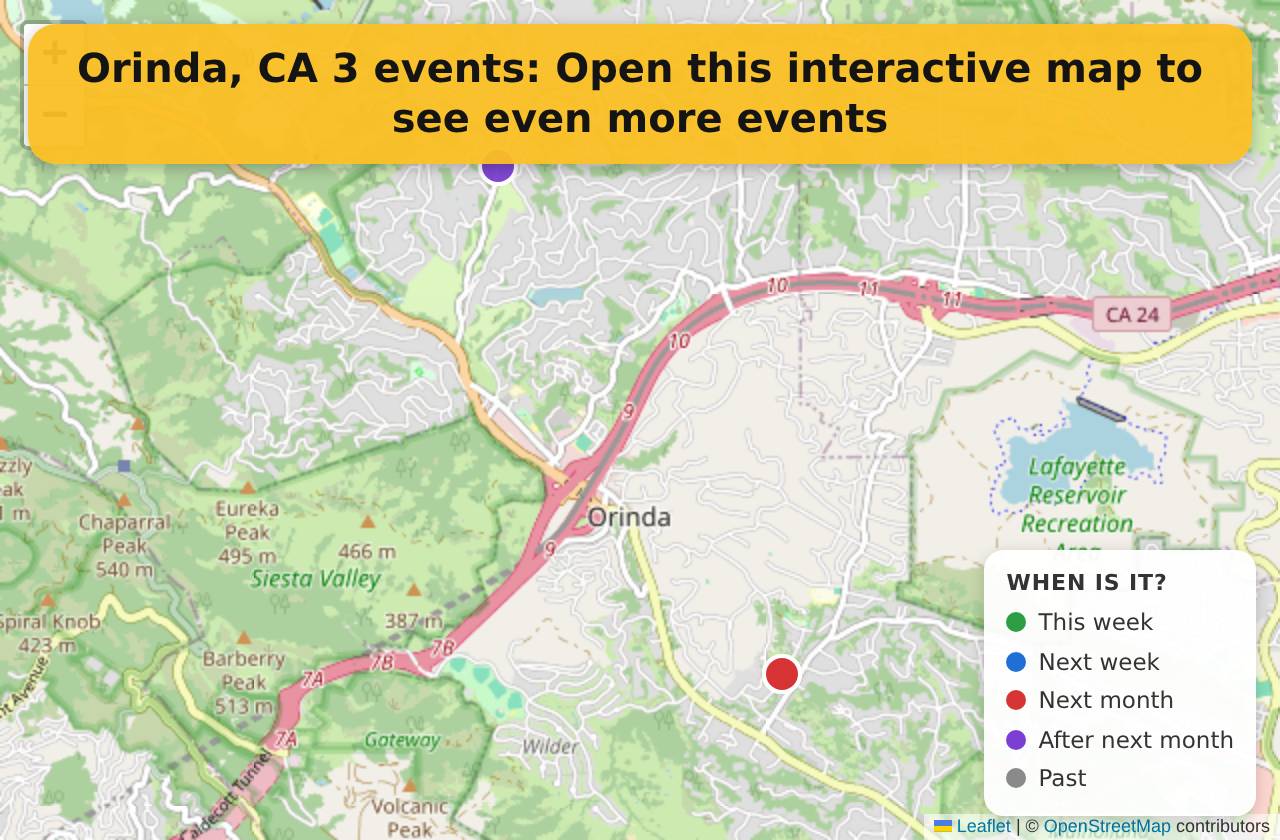 Map of events in Orinda, CA on the interactive EVENTULIST map
