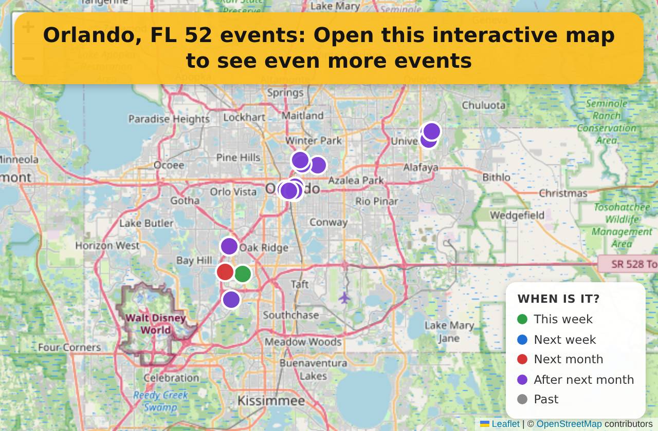 Map of events in Orlando, FL on the interactive EVENTULIST map