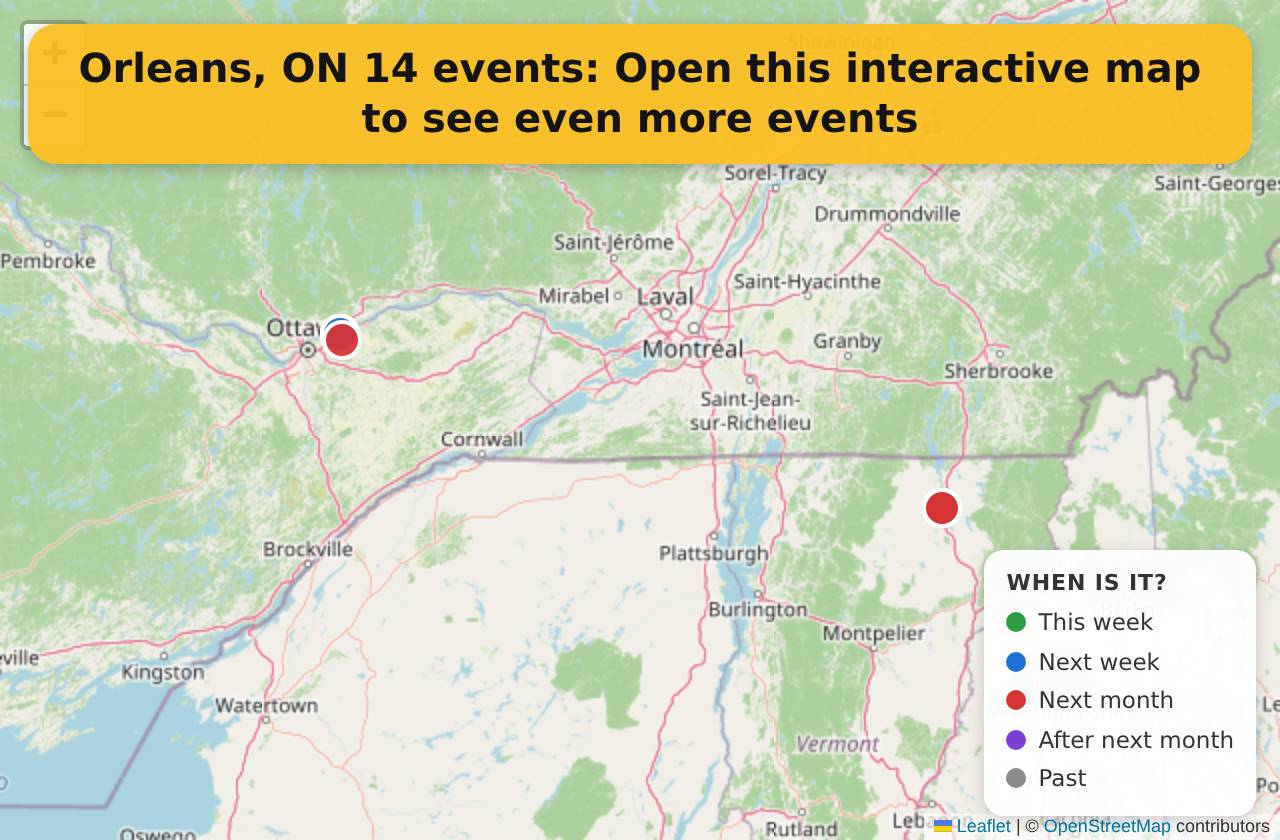 Map of events in Orleans, ON on the interactive EVENTULIST map