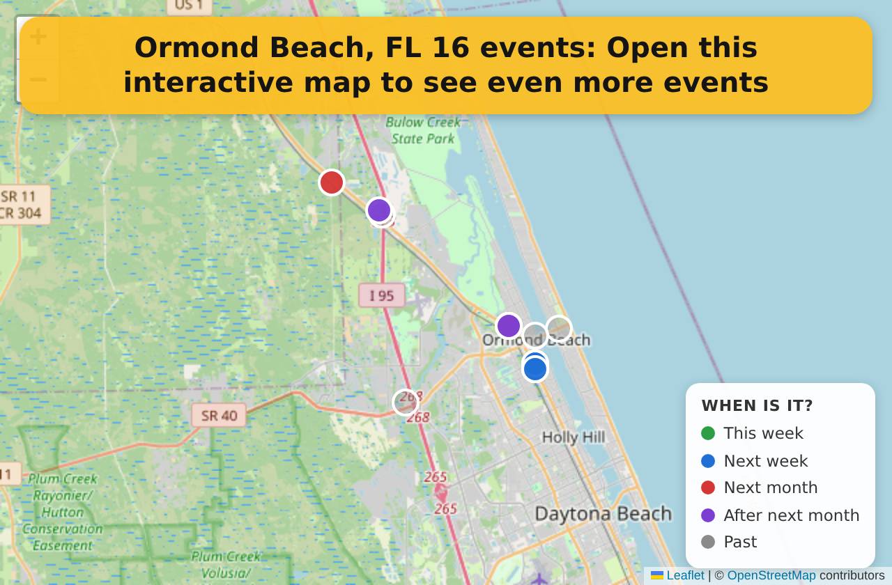 Map of events in Ormond Beach, FL on the interactive EVENTULIST map