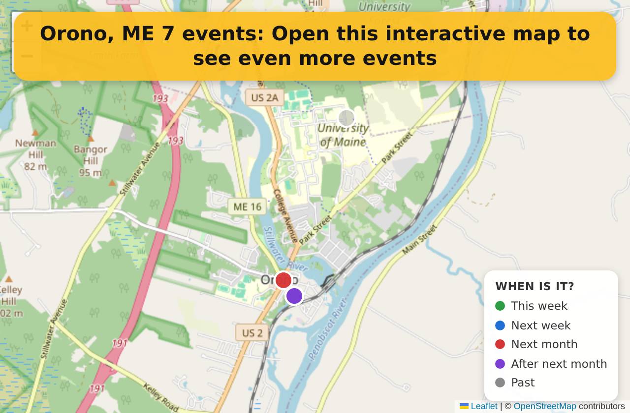 Map of events in Orono, ME on the interactive EVENTULIST map