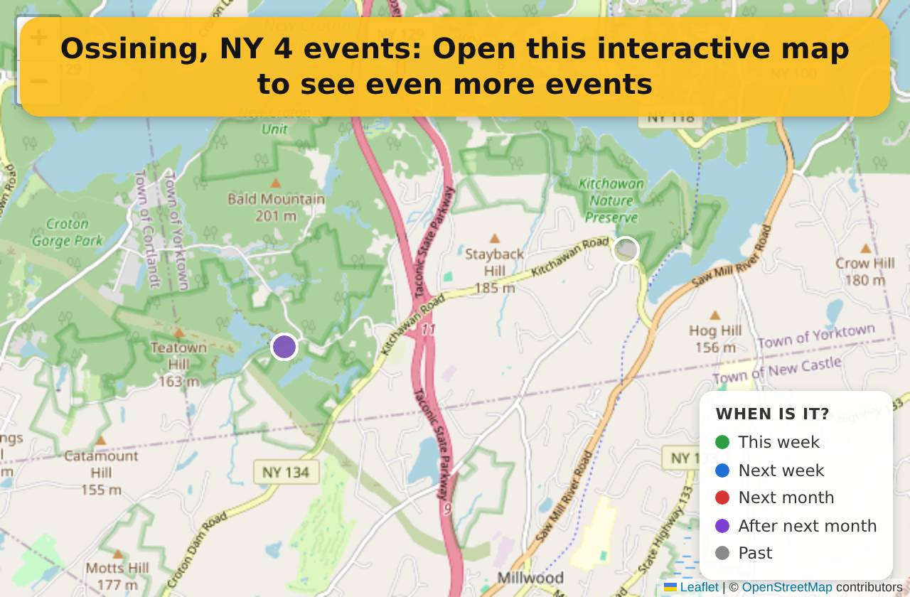 Map of events in Ossining, NY on the interactive EVENTULIST map