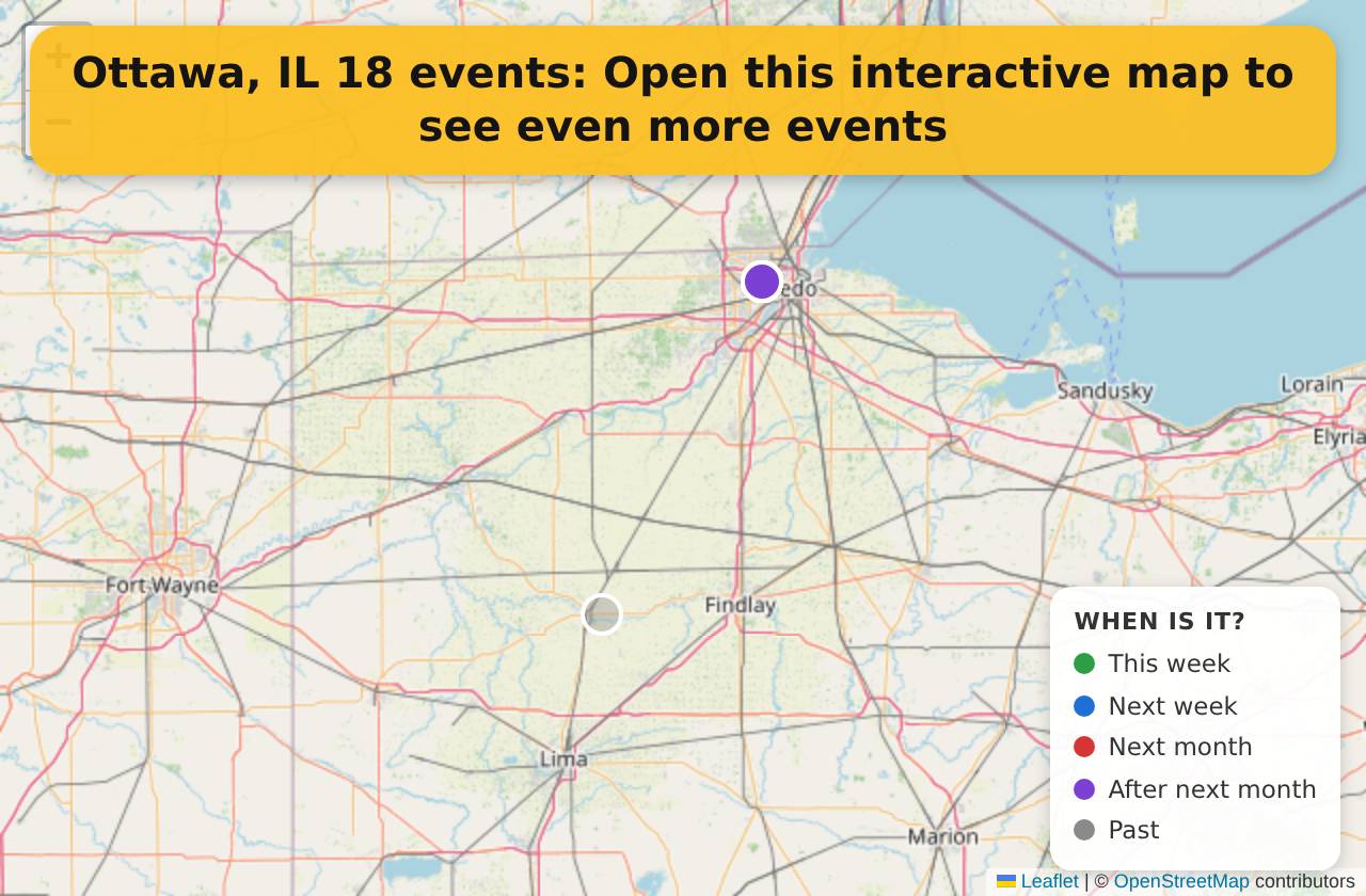 Map of events in Ottawa, IL on the interactive EVENTULIST map