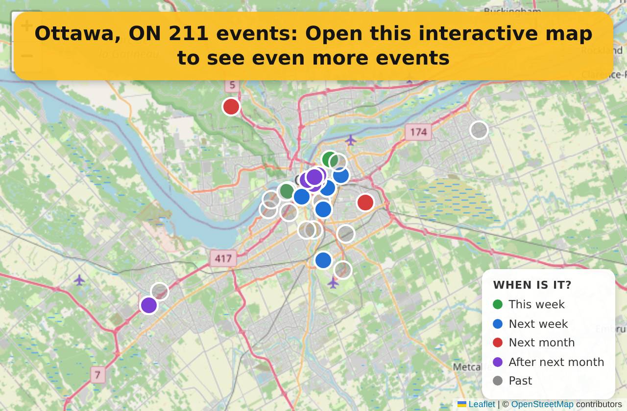 Map of events in Ottawa, ON on the interactive EVENTULIST map