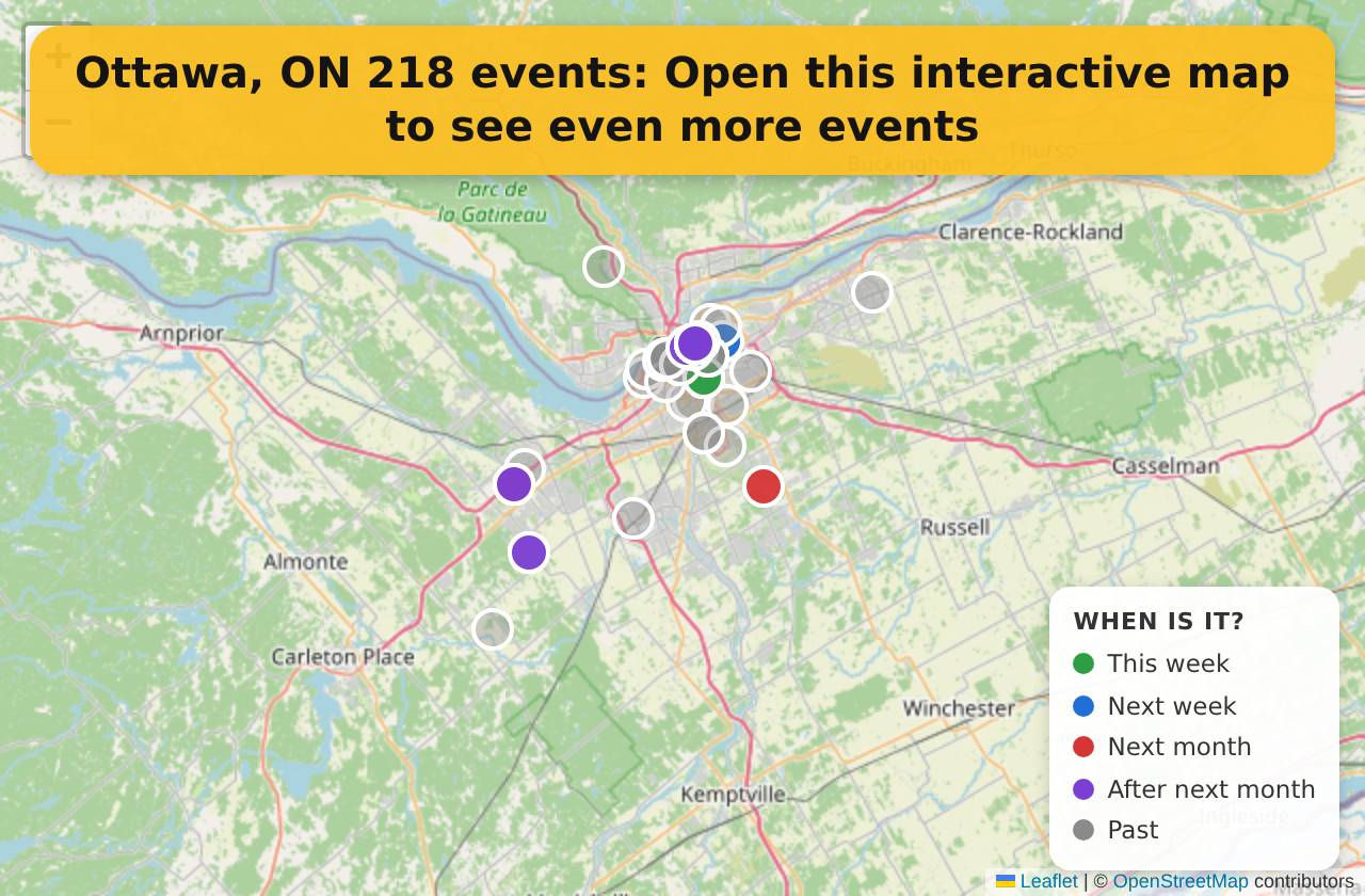 Map of events in Ottawa, ON on the interactive EVENTULIST map