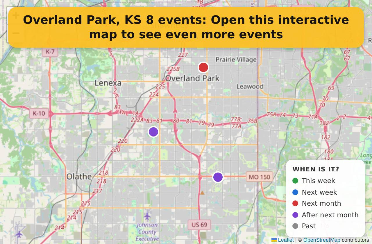 Map of events in Overland Park, KS on the interactive EVENTULIST map