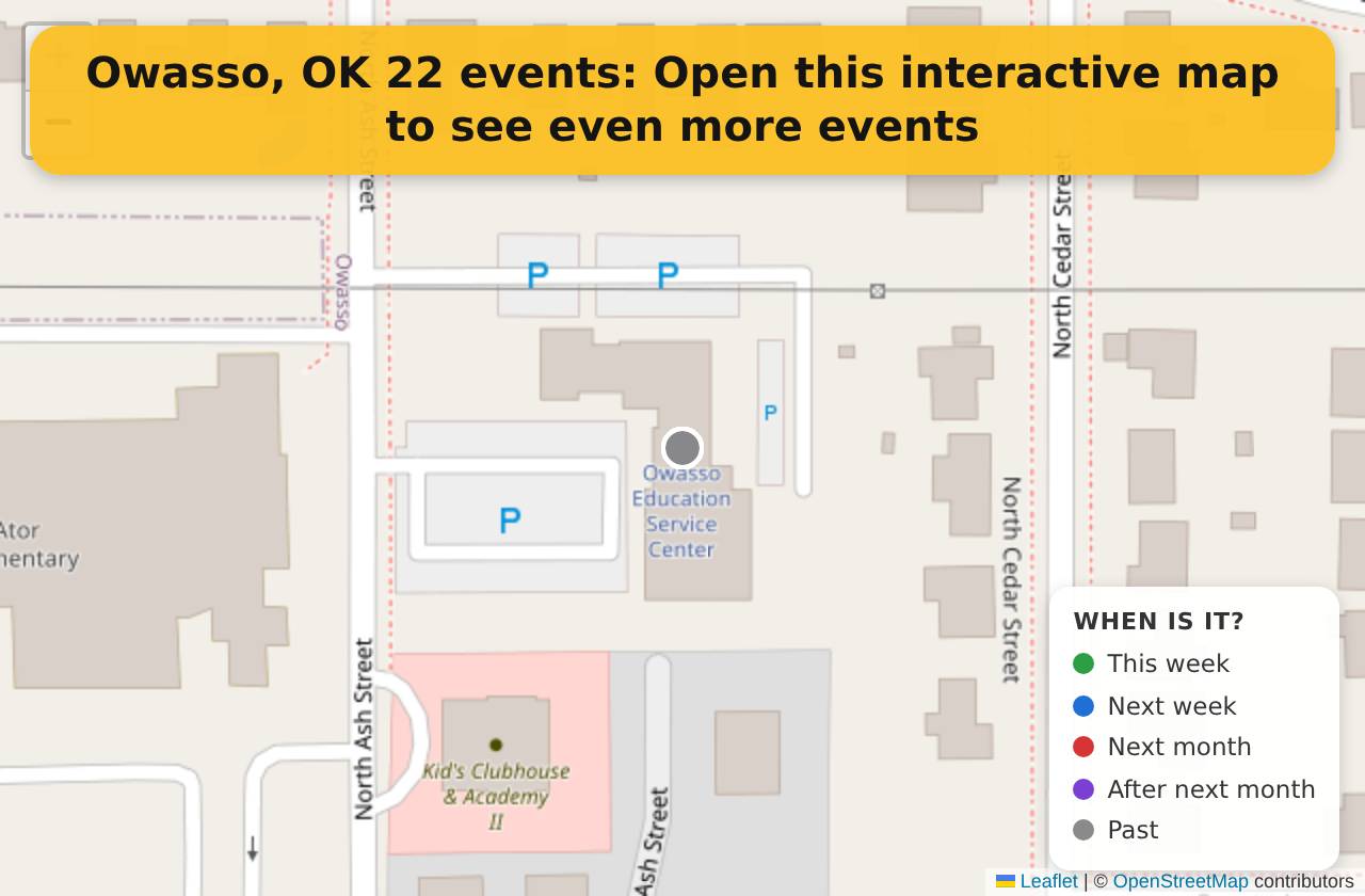 Map of events in Owasso, OK on the interactive EVENTULIST map
