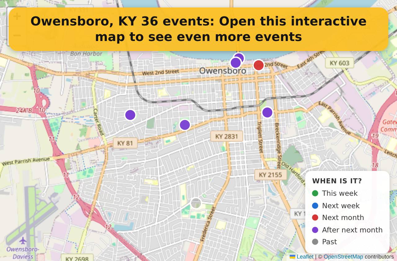 Map of events in Owensboro, KY on the interactive EVENTULIST map