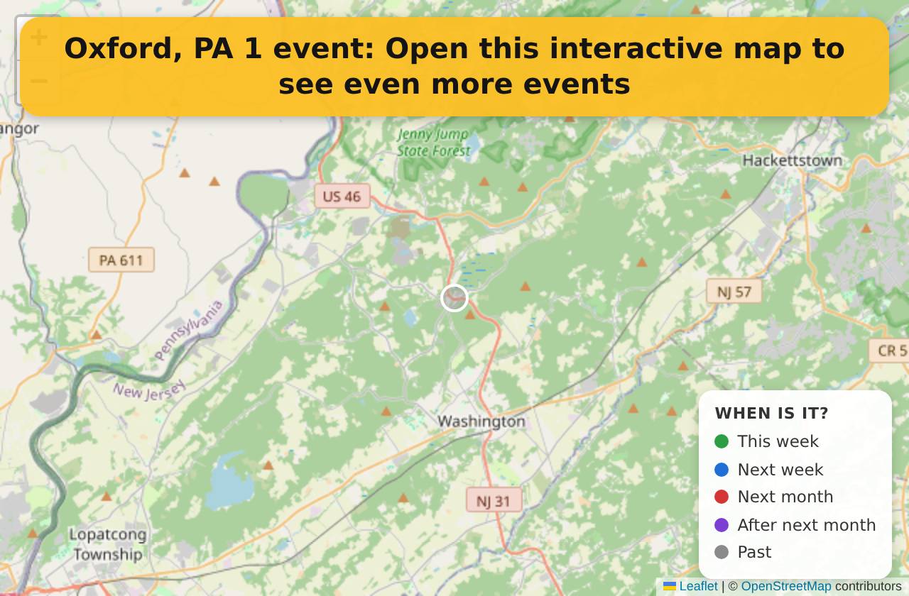 Map of events in Oxford, PA on the interactive EVENTULIST map