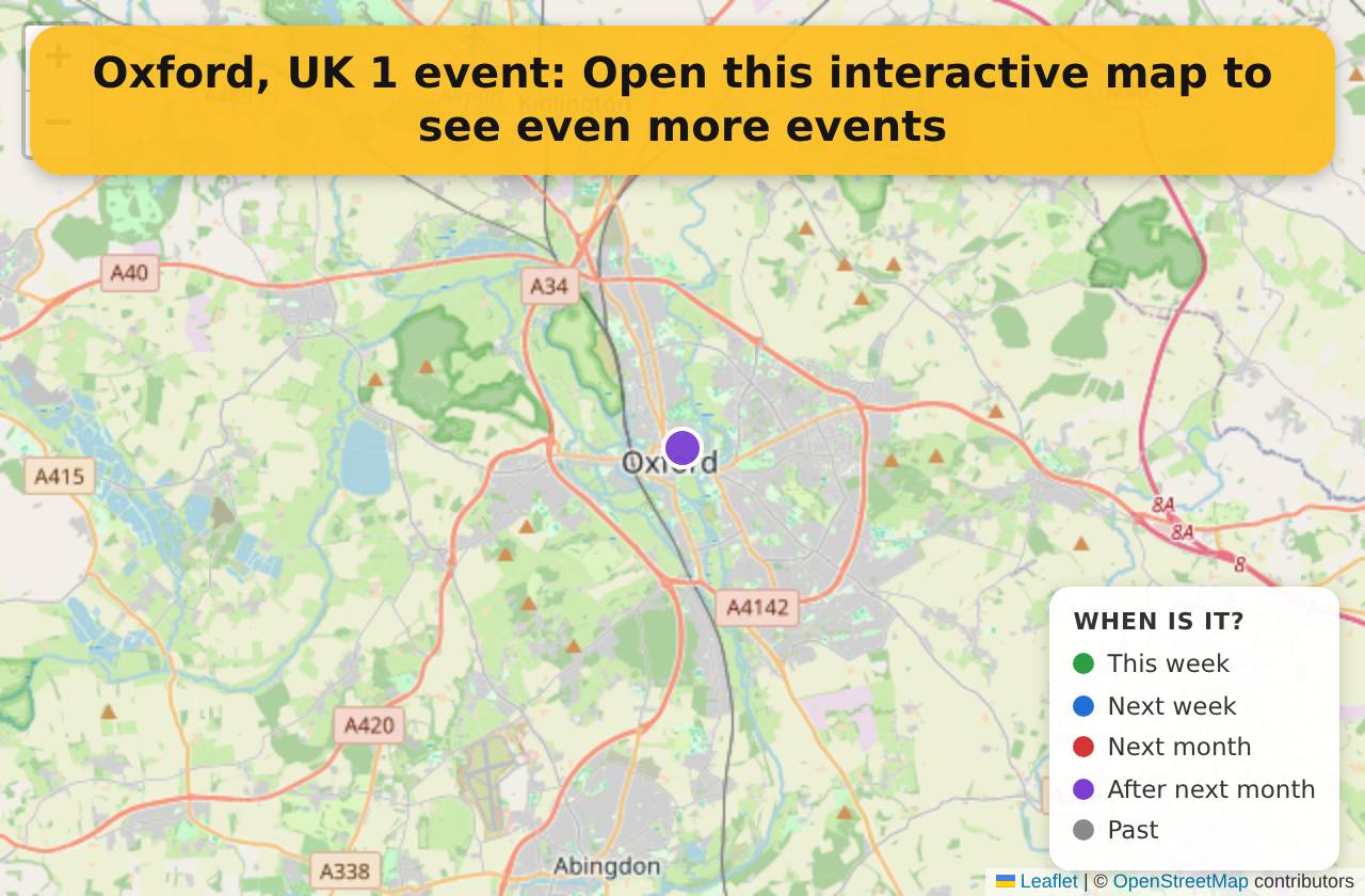 Map of events in Oxford, UK on the interactive EVENTULIST map