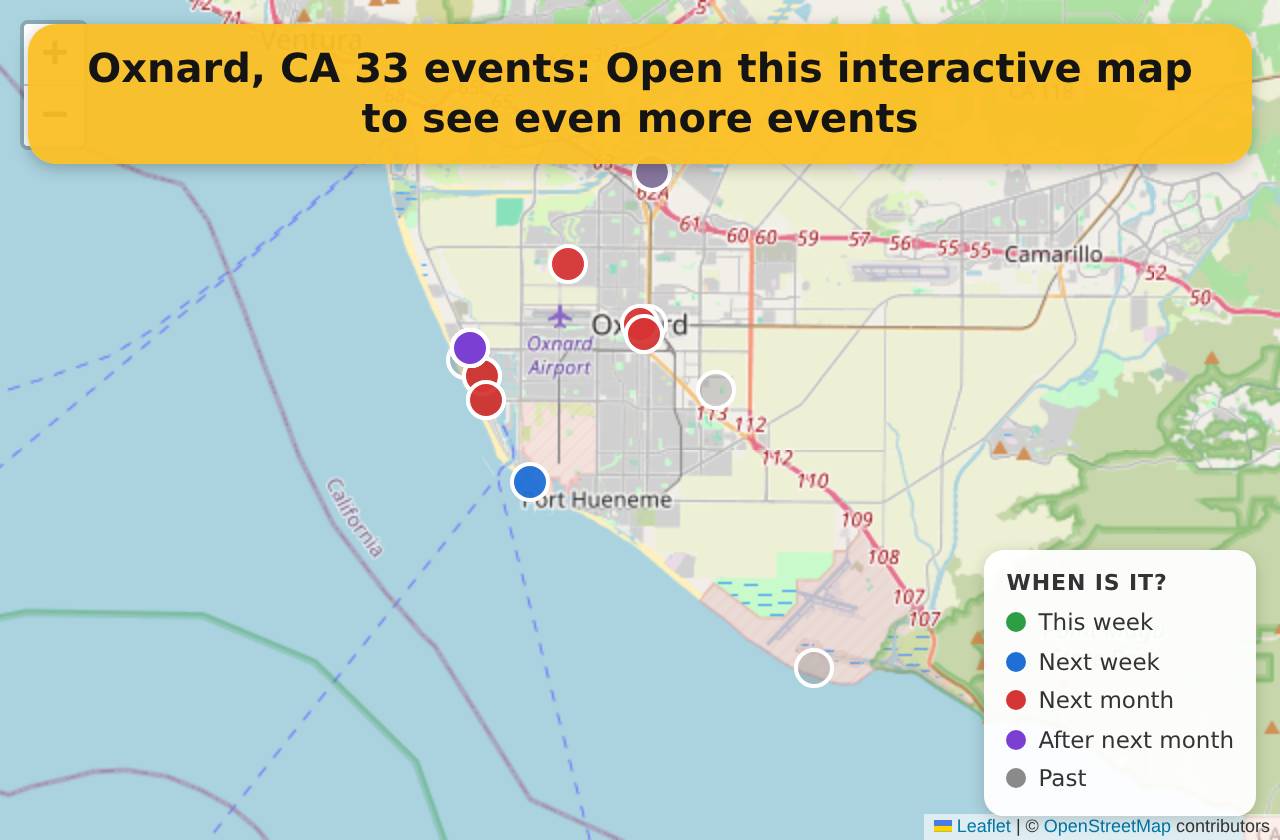 Map of events in Oxnard, CA on the interactive EVENTULIST map