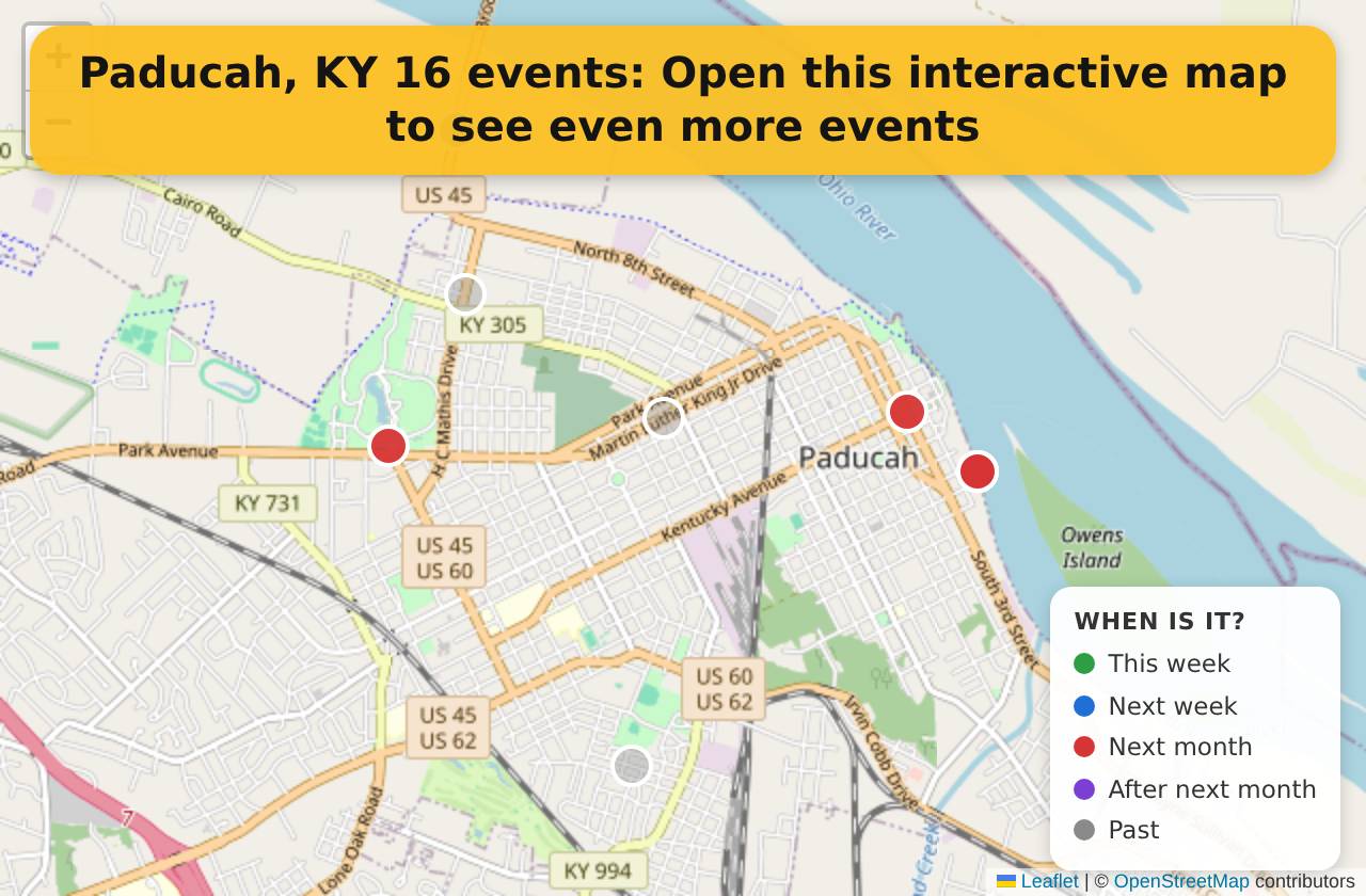 Map of events in Paducah, KY on the interactive EVENTULIST map