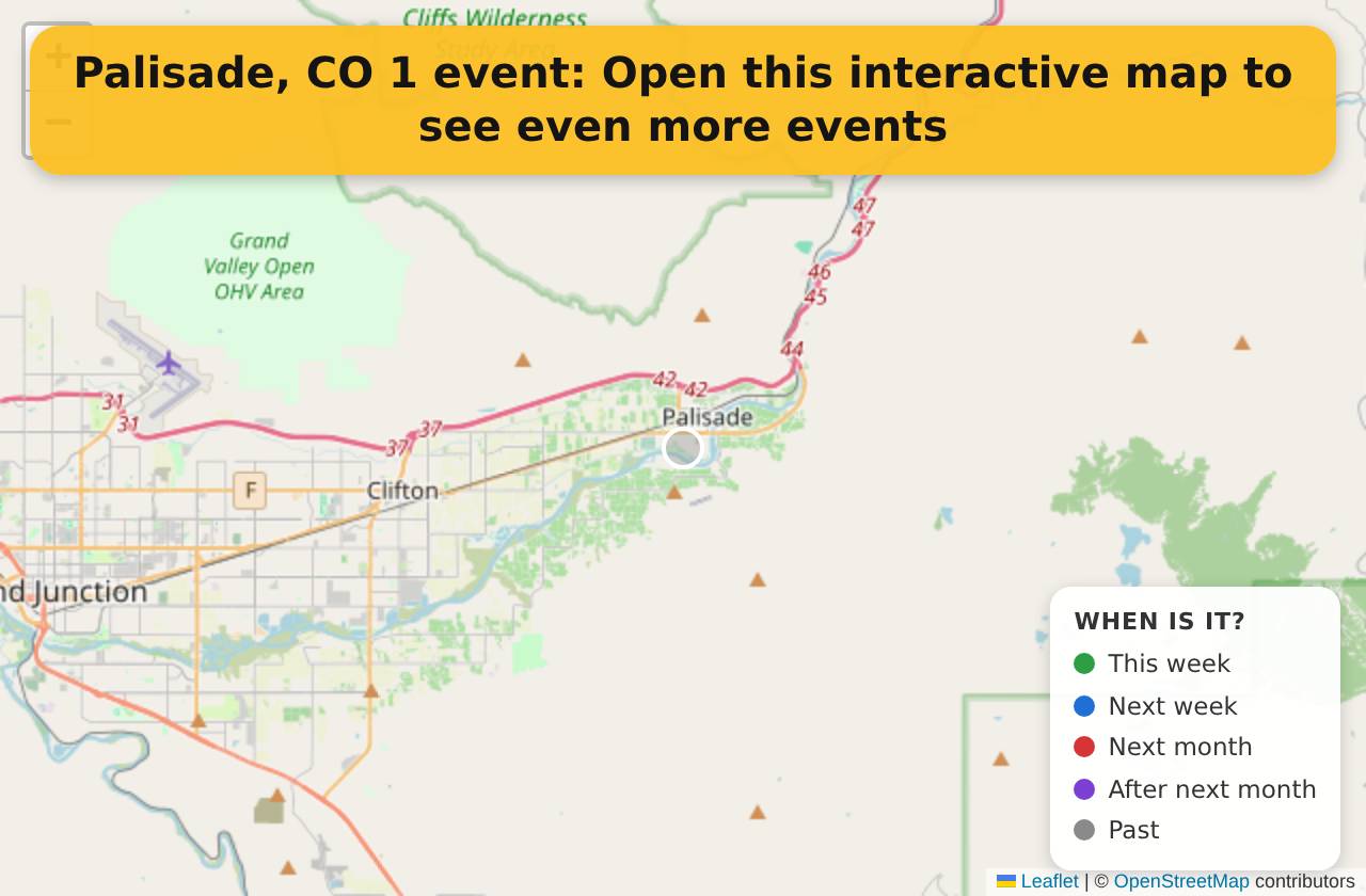 Map of events in Palisade, CO on the interactive EVENTULIST map