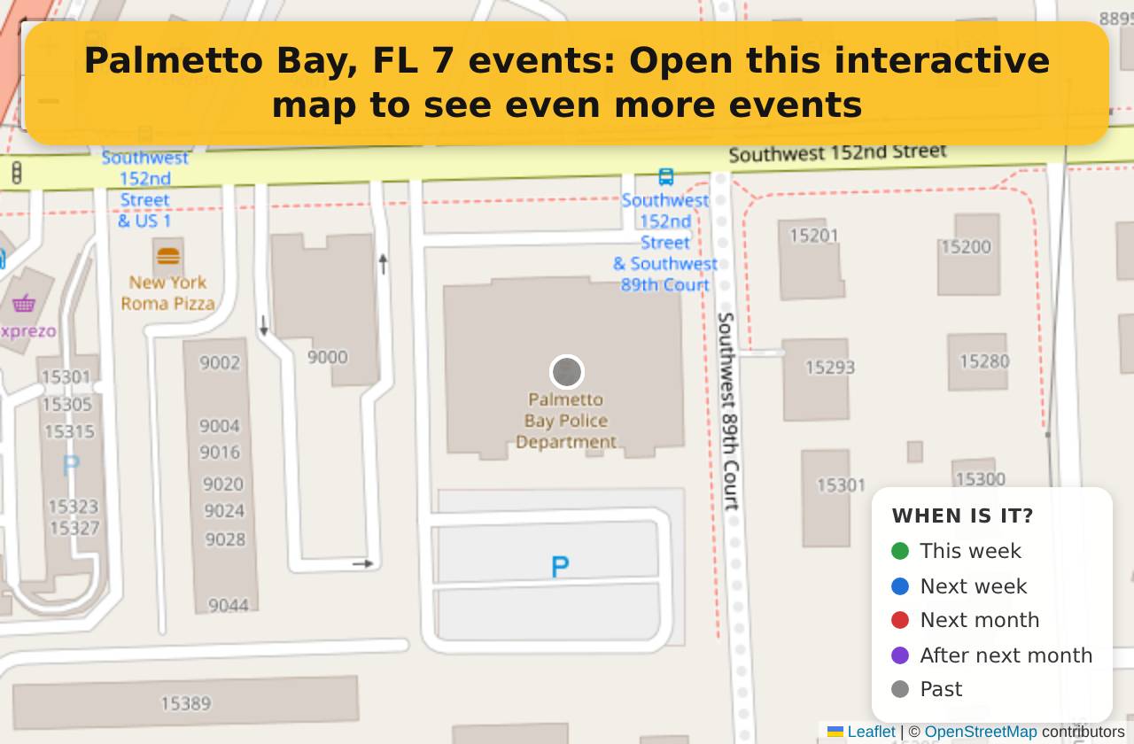 Map of events in Palmetto Bay, FL on the interactive EVENTULIST map