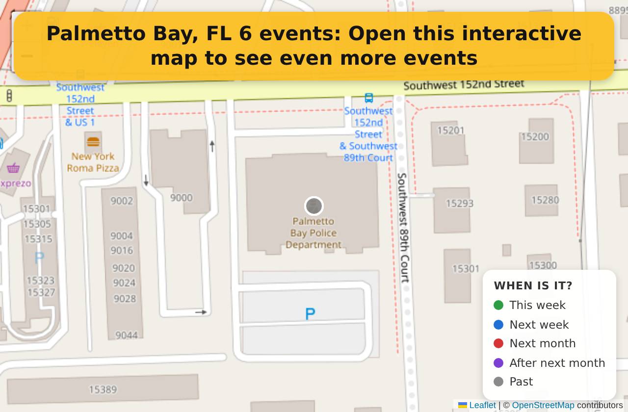 Map of events in Palmetto Bay, FL on the interactive EVENTULIST map