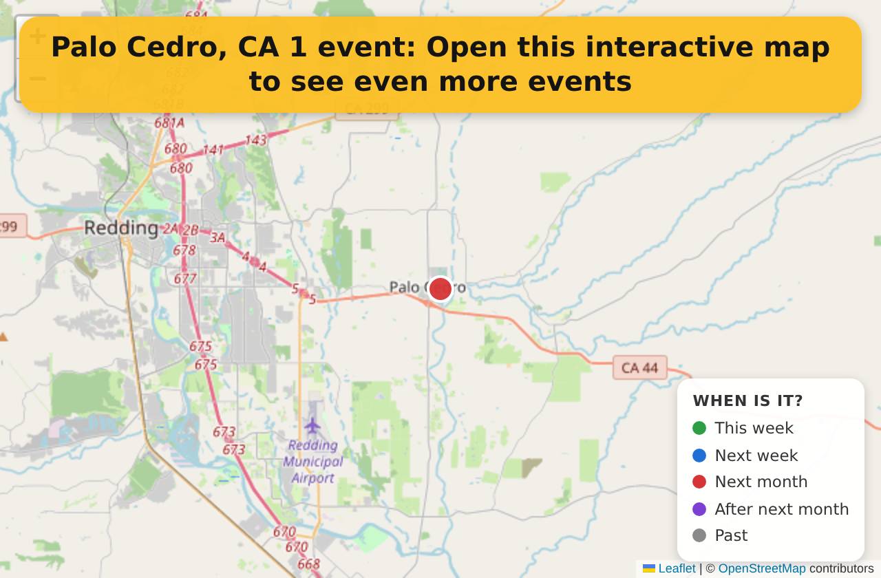 Map of events in Palo Cedro, CA on the interactive EVENTULIST map