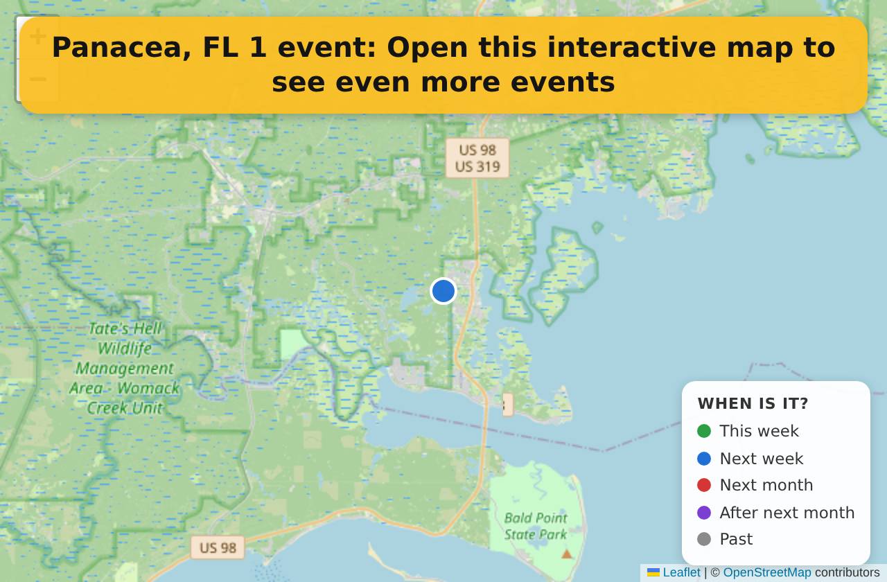 Map of events in Panacea, FL on the interactive EVENTULIST map