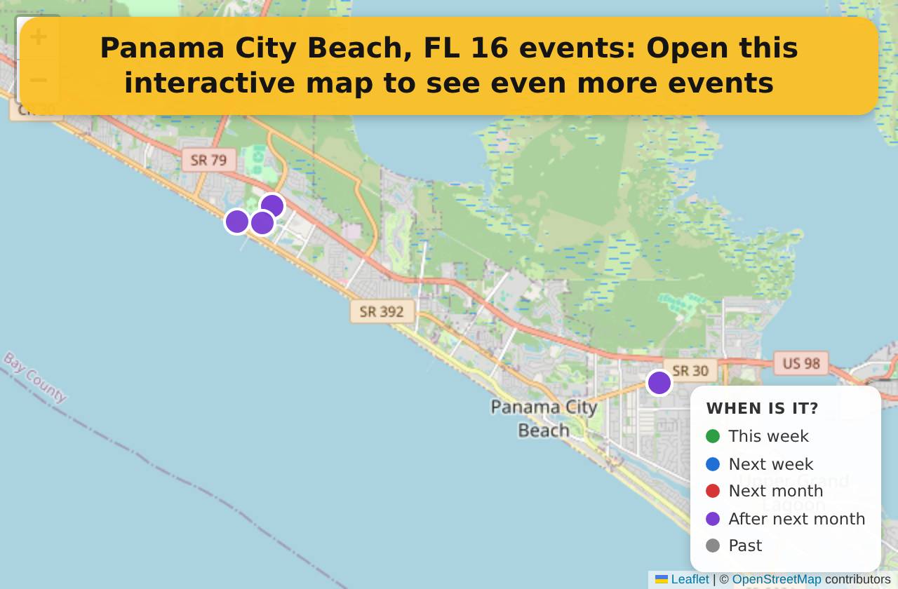 Map of events in Panama City Beach, FL on the interactive EVENTULIST map