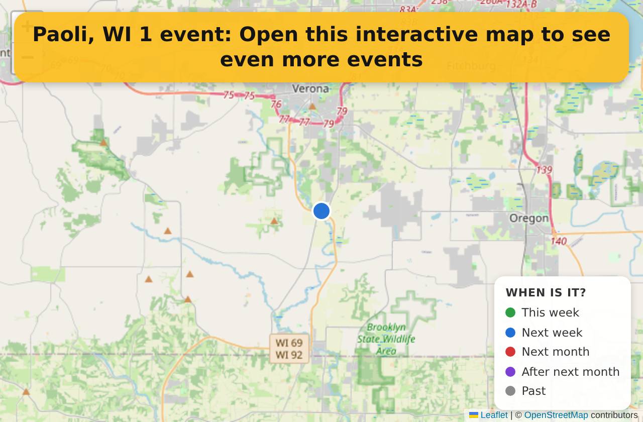 Map of events in Paoli, WI on the interactive EVENTULIST map