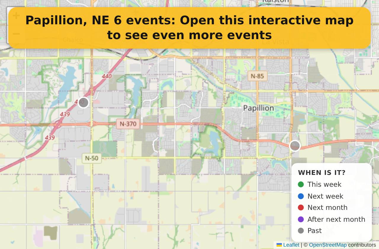Map of events in Papillion, NE on the interactive EVENTULIST map