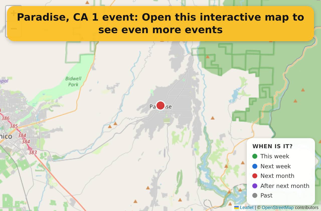 Map of events in Paradise, CA on the interactive EVENTULIST map