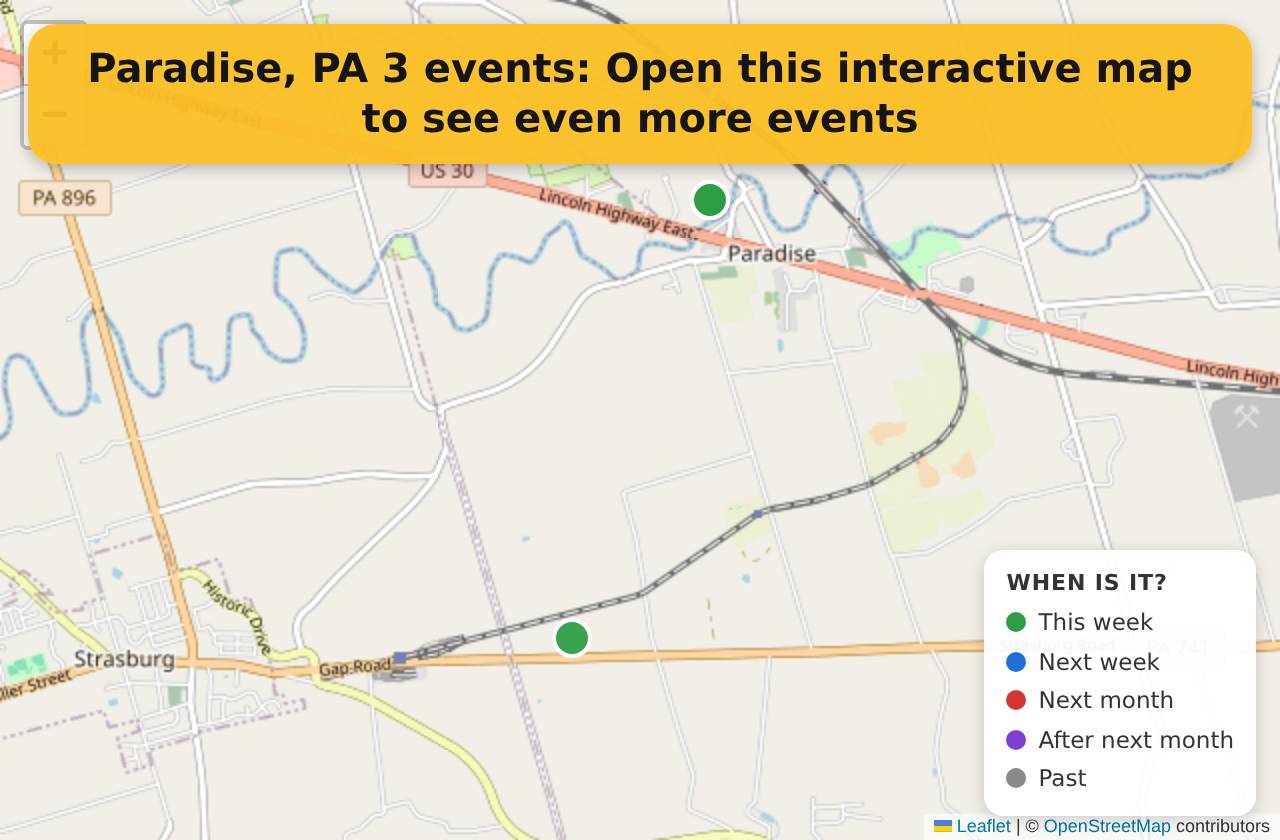 Map of events in Paradise, PA on the interactive EVENTULIST map