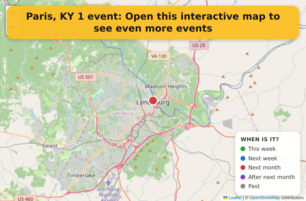 Map of events in Paris, KY on the interactive EVENTULIST map