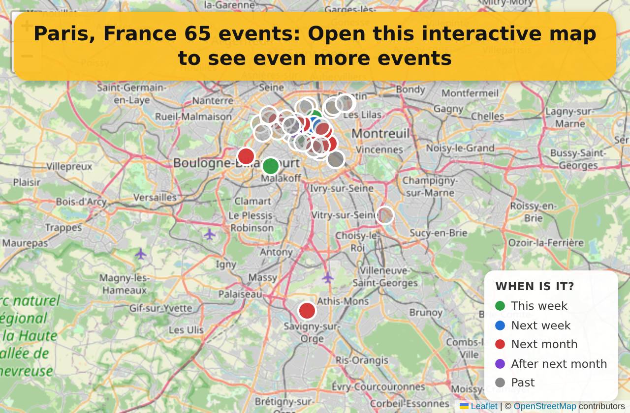 Map of events in Paris, France on the interactive EVENTULIST map