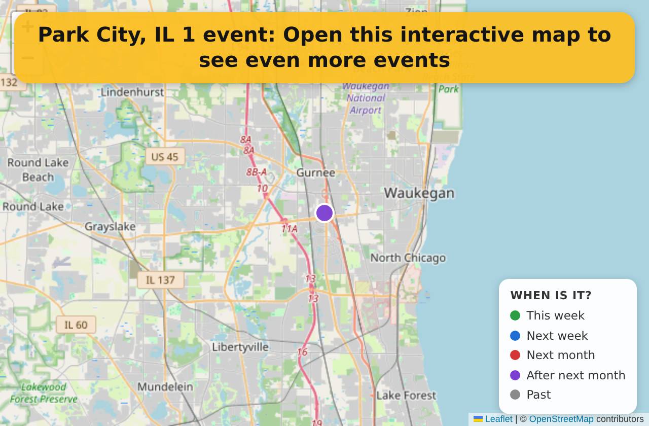 Map of events in Park City, IL on the interactive EVENTULIST map