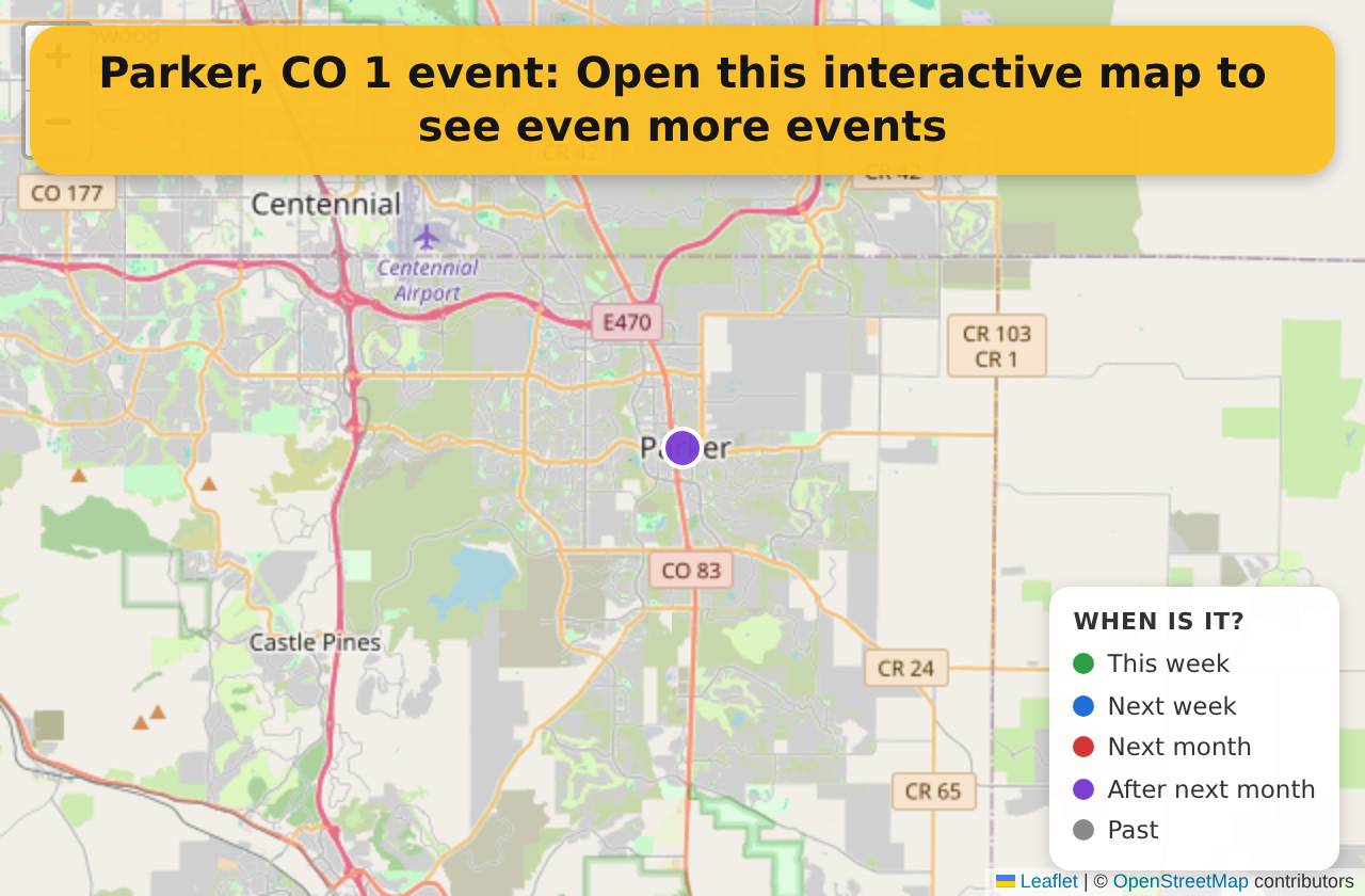 Map of events in Parker, CO on the interactive EVENTULIST map